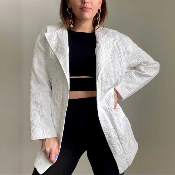 ZARA White Textured Blazer Black Rope Tie SMALL - Picture 5 of 13